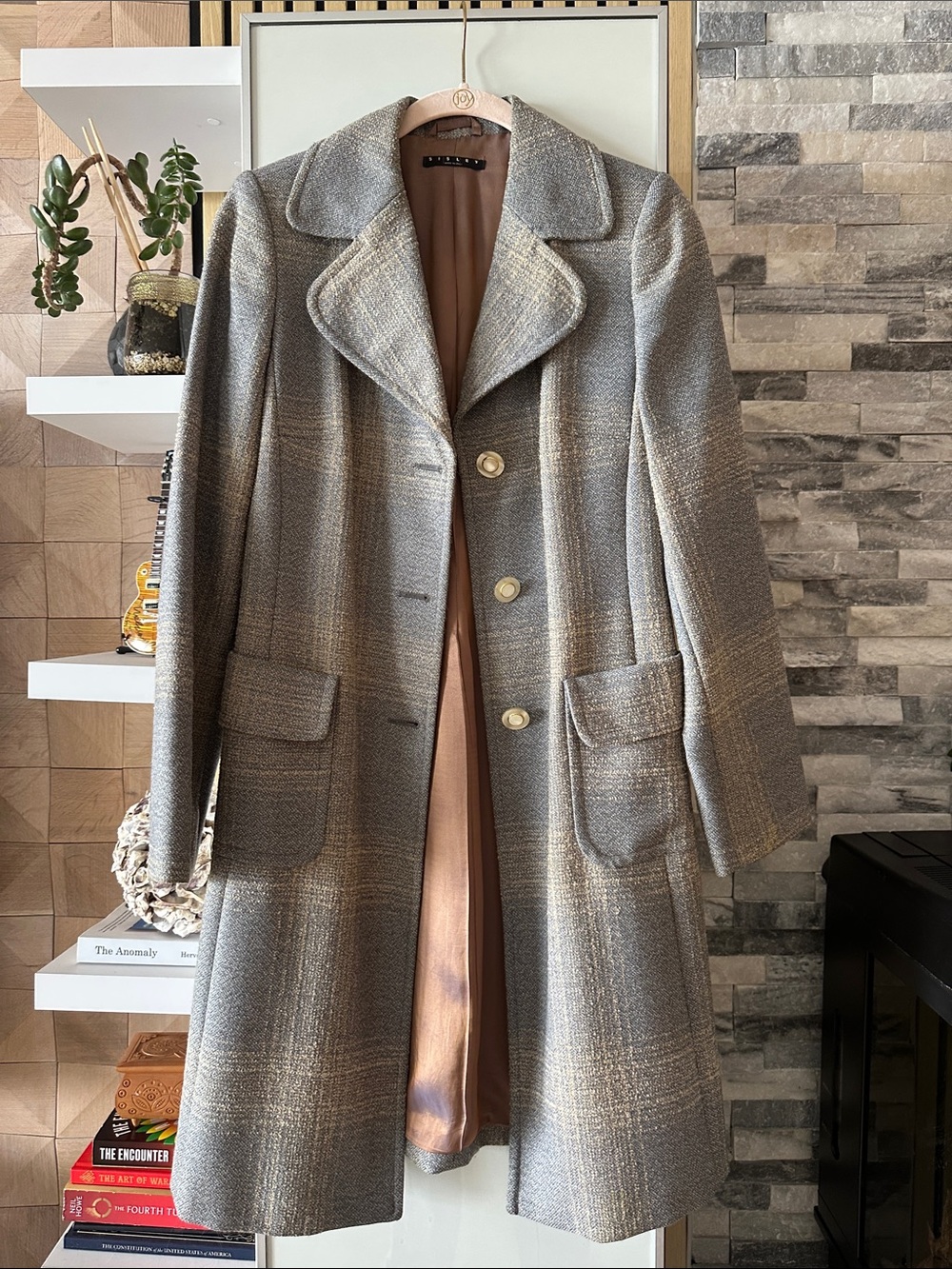 Sisley Gray Plaid Wool-Blend Pea Coat